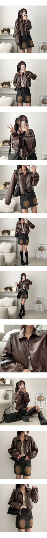 Vero two-way cropped string leather jacket
