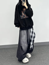 check layer denim pants