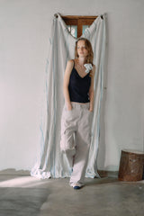 T/T アイレット シャーリング ニット トップ (navy)
