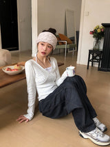 フラワーリボンコットン100アイレットTシャツ(3color)