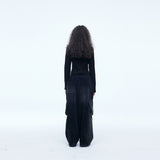 Washing Corduroy Cargo Banding Denim Pants Black