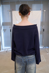 Off Shoulder String Sweatshirt (Navy)