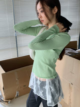 Double Layered Color V-Neck Long Sleeve T-Shirt