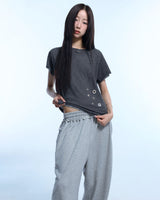 グランジクローカーモアイレットTシャツ - チャコール