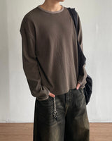 グリッドクロップワッフルリンガーTシャツ
