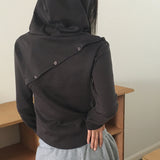 Wechel incision button hoodie long sleeve shirt