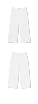 ベーシック ウォッシング ワイド コットン パンツ(white)