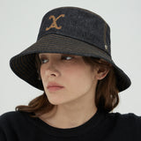 VA Curved Denim Stitch Detail Bucket Hat / Black