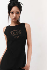 ローズシェープドハートノースリーブ #BLACK