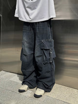buckle cargo denim pants