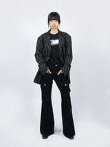 Circle Leather Patch Blazer (Black Stripe)