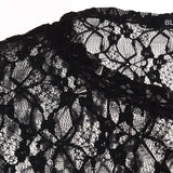 8287 Pierced Sheer Lace Long Sleeve Top (Black)