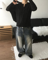 Pochi Slub Henely Neck Long Sleeve T