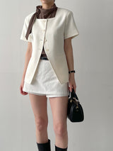[Short Sleeve Version] Charming Tie Puff Blouse
