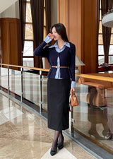 Paulin Layered Stripe Shirt Knit Cardigan
