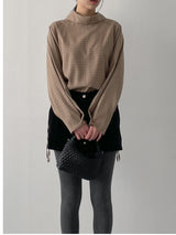 Checked shirring raglan blouse