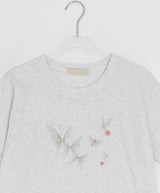 Kinue Butterfly Print Silket Short Sleeve Tee
