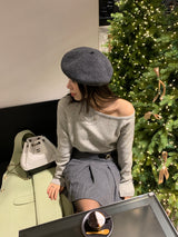 【MADE】フルカシミヤアンバランスオフショルダーニット