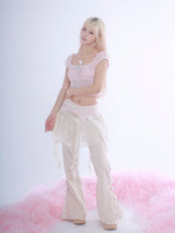 ROSE ISLAND Slim-Fit Wide-Leg Pants in Floral Cotton, Casual Sweet Style, Flattering