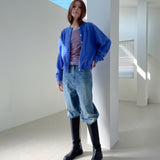 Loose Fit  Round Neck Knit Cardigan _Blue