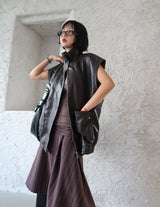 leather oversized fit vest jacket