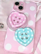 heart button phone grip - pink (stick-on)