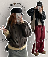 Tende collar leather jacket