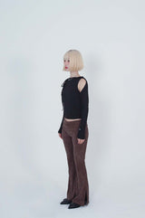 レパード ローライズ スリットパンツ_BROWN