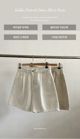 Golden Front Pintuck High-Waist A-Line Cotton Shorts 2 Colors