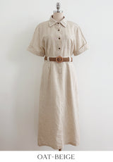 Moan Linen Pocket H-Line Shirt One Piece (Belt Set)