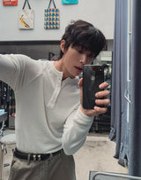 コーンマッスルフィットヘンリーネックロングスリーブTシャツ