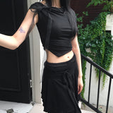 ルティリボンメッシュドレスシャーリングオフショルダーTシャツ