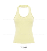 Mints Mother-of-Pearl Button Dot Halter Sleeveless Top
