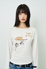 FOUR CAT プリント ウーマン ロングスリーブ T シャツ