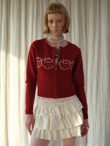 rirri 100% Merino Wool Jacquard Cropped Zipper Cardigan in Brightening Scarlet