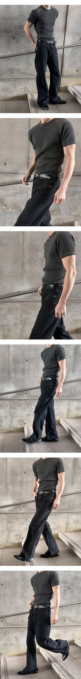 [MUSCLE FIT]ピグメントメッシュゴルジハーフニットTシャツ(4color)