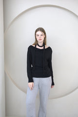 Drape Shirring Muffler T-shirt Black