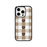【MADE】テディ ボタン チェック ブラウンアイフォン ケース [Glossy Glass/Basic] ｜Acrylic attachment case