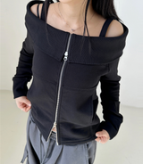 オフショルダー + 2WAYジップアップ💛🤍🖤 - 2 COLORS