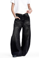 Black Whisker Barrel Jeans