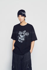 24FWハンドスケッチラビットショートスリーブTシャツブラック