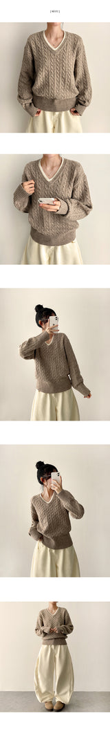 Pure Layered Twisted V-Neck Knitwear