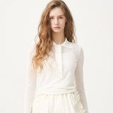 SHEER LONG SLEEVED POLO - IVORY
