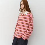 オーバーサイズストライプカラーTシャツ_Pink