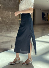 Color Matching Layered Slit Long Skirt