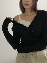 Brim brushed wrap button hoodie