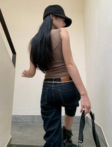 レトロストレートカプリデニムパンツ