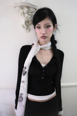 Oriental flower scarf (White/Yellow)