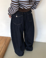 Huan Stitch Fleece Wide Denim Pants
