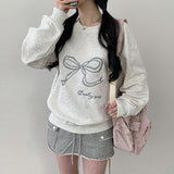 Dimi overfit ribbon lettering embroidery sweatshirt